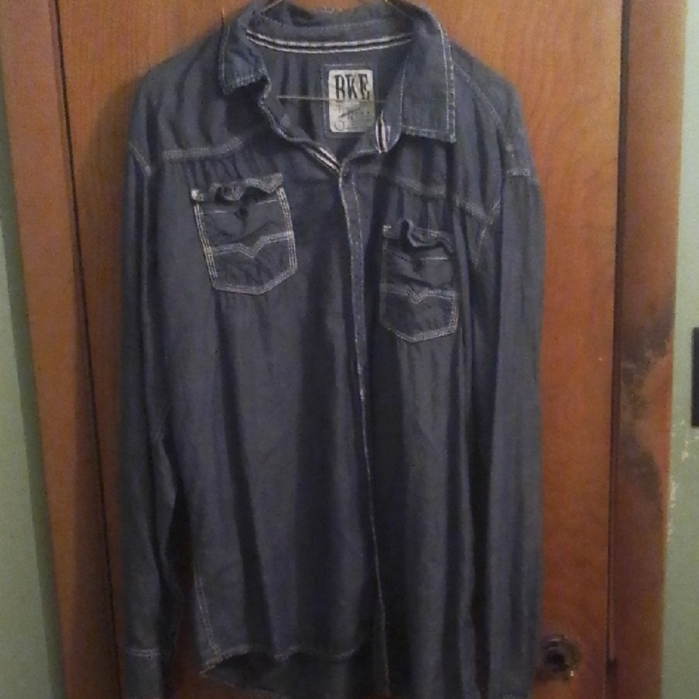 BKE‎ Blue Lightweight Denim Shirt Jacket Size XL With Salvage Edge